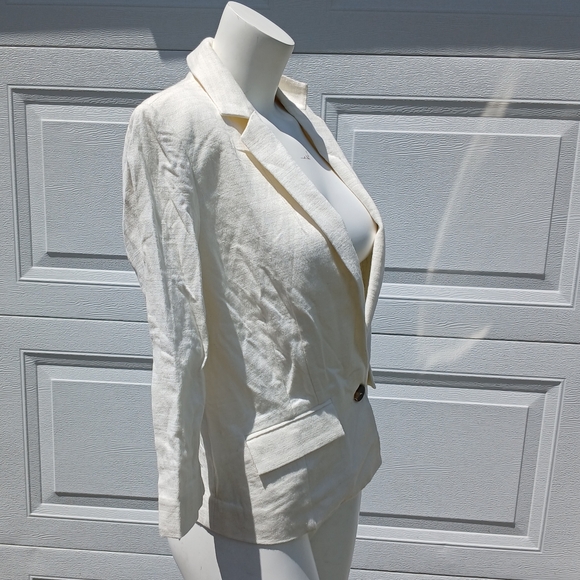 Elevenses Anthropologie Size 2 Linen Blend White Blazer Jacket Top Blouse xs - Picture 5 of 8
